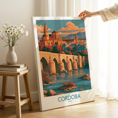 Cordoba Spain Skyline Wall Art — canvas print mirror edge hand holding room setting