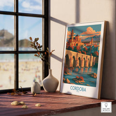 Cordoba Spain Skyline Wall Art — framed print window view natural wood frame