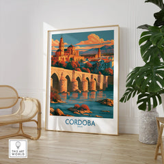 Cordoba Spain Skyline Wall Art — large framed print room setting chair plant