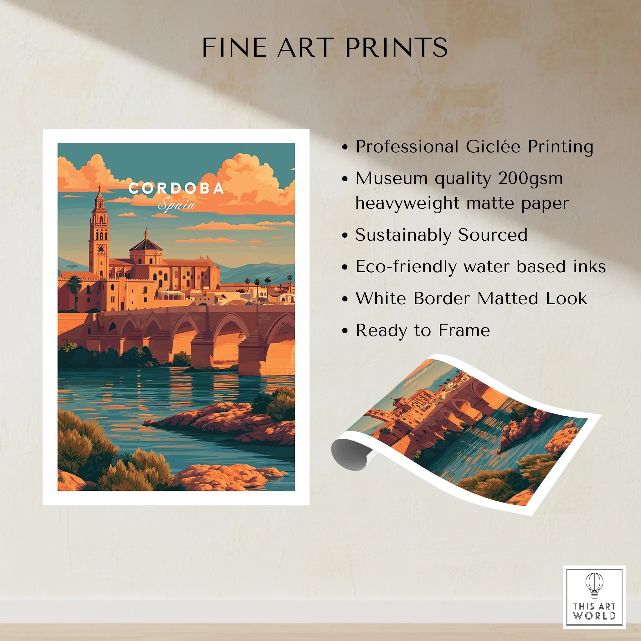 Cordoba Spain Sunset Travel Poster — fine art print unframed quality details