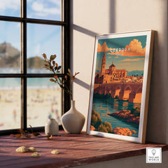 Cordoba Spain Sunset Travel Poster — framed print window view natural wood frame