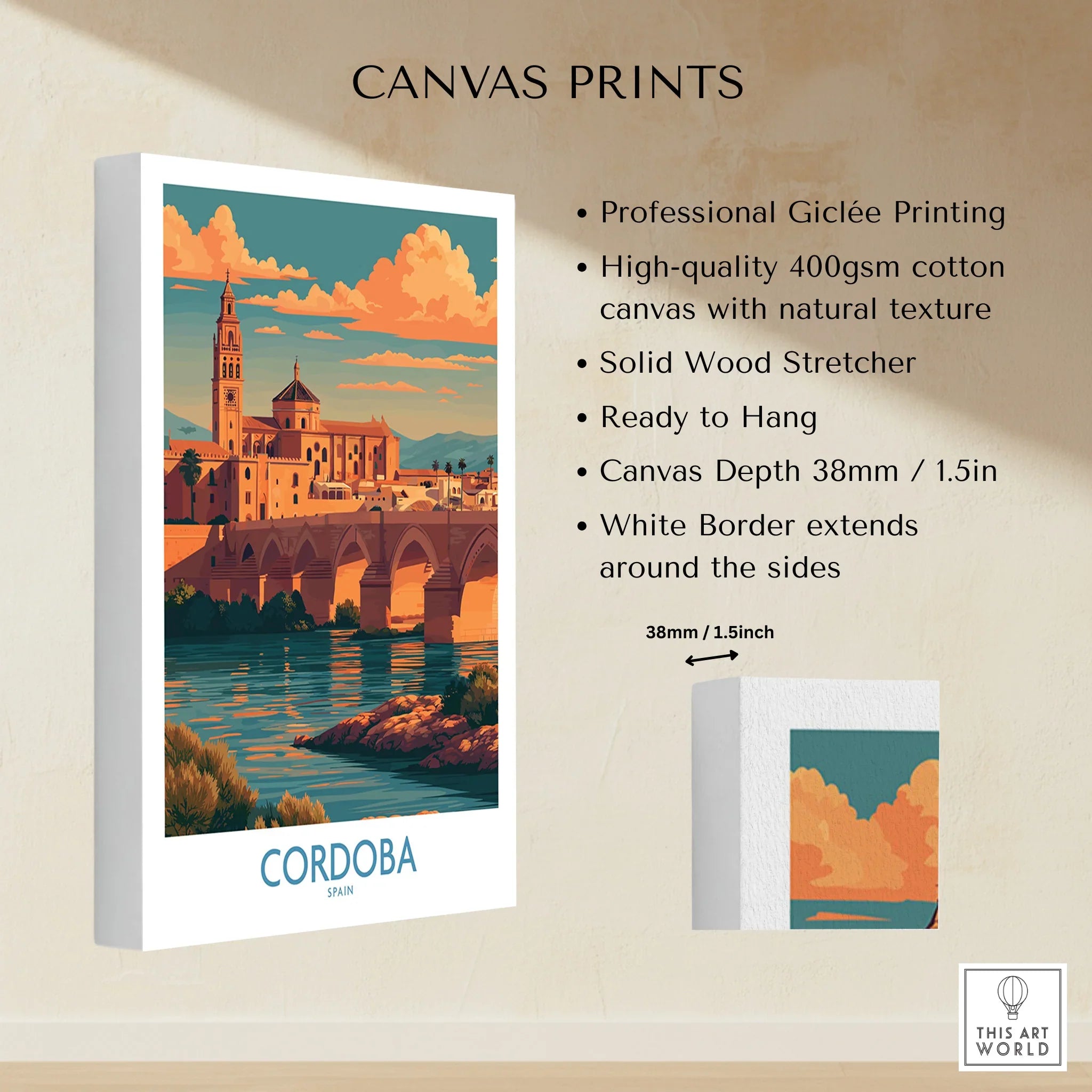 Cordoba Spain Sunset Wall Art — canvas print stretched cotton canvas details