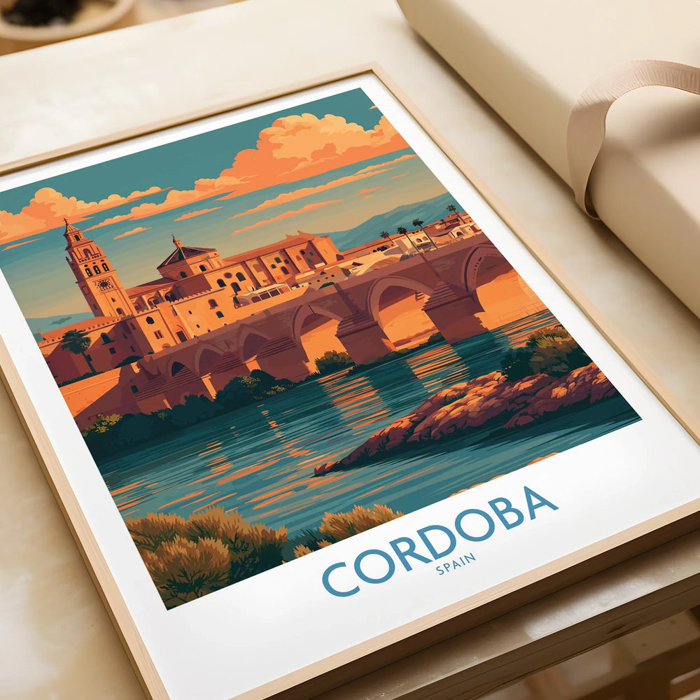 Cordoba Spain Sunset Wall Art — framed art print closeup gift unwrapped natural frame