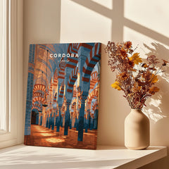 Cordoba Spain Mezquita Travel Poster — canvas print window setting with shadows flowers