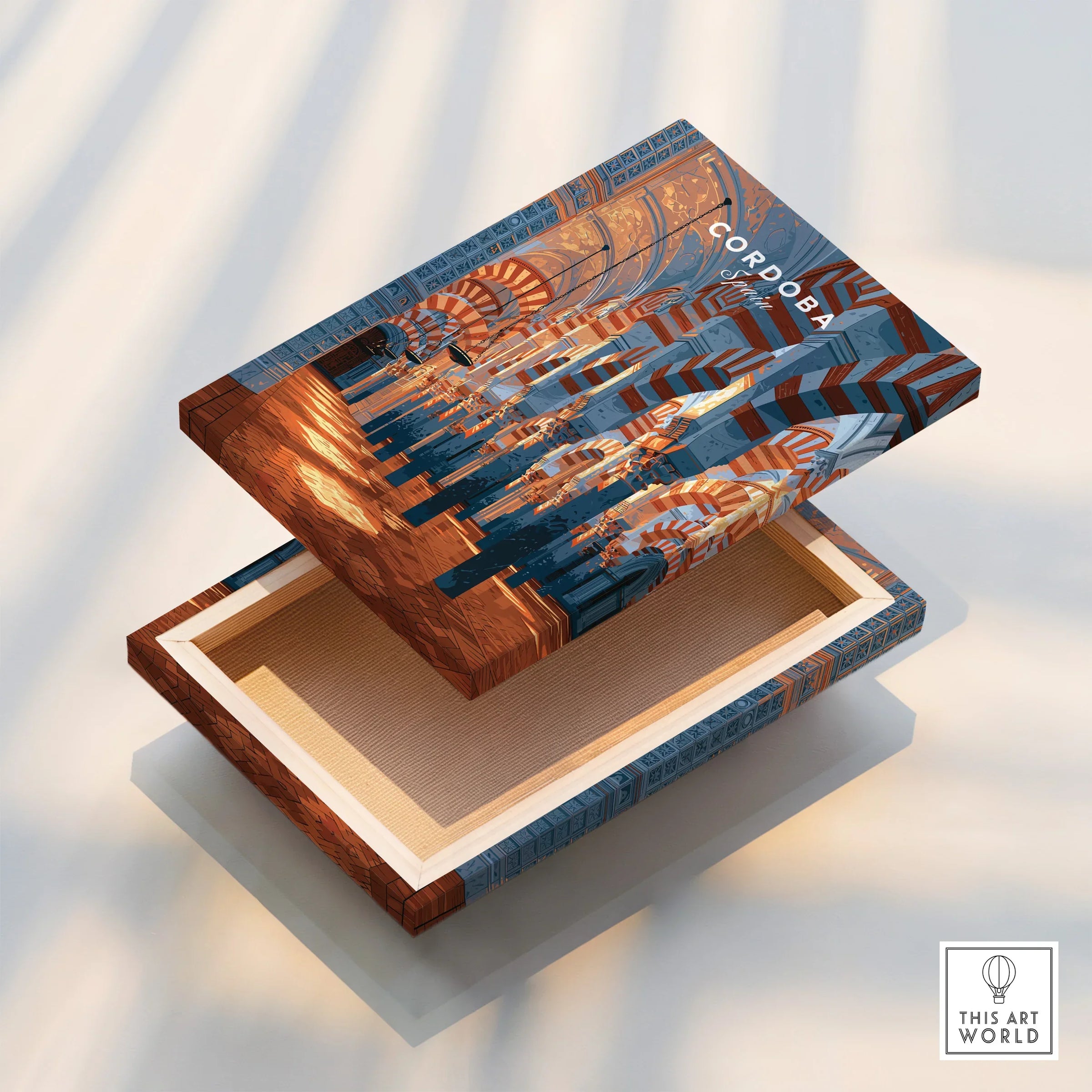 Cordoba Spain Mezquita Travel Poster — stretched canvas print floating detail mirror edge