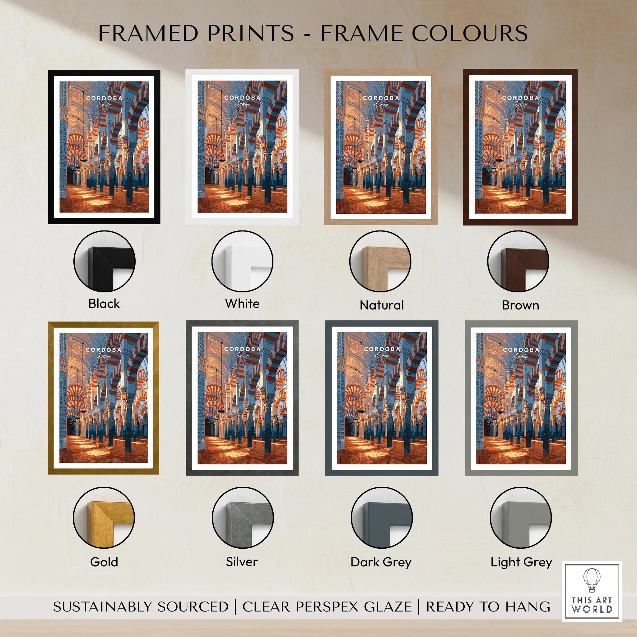 Cordoba Spain Mezquita Travel Poster — framed print colour options