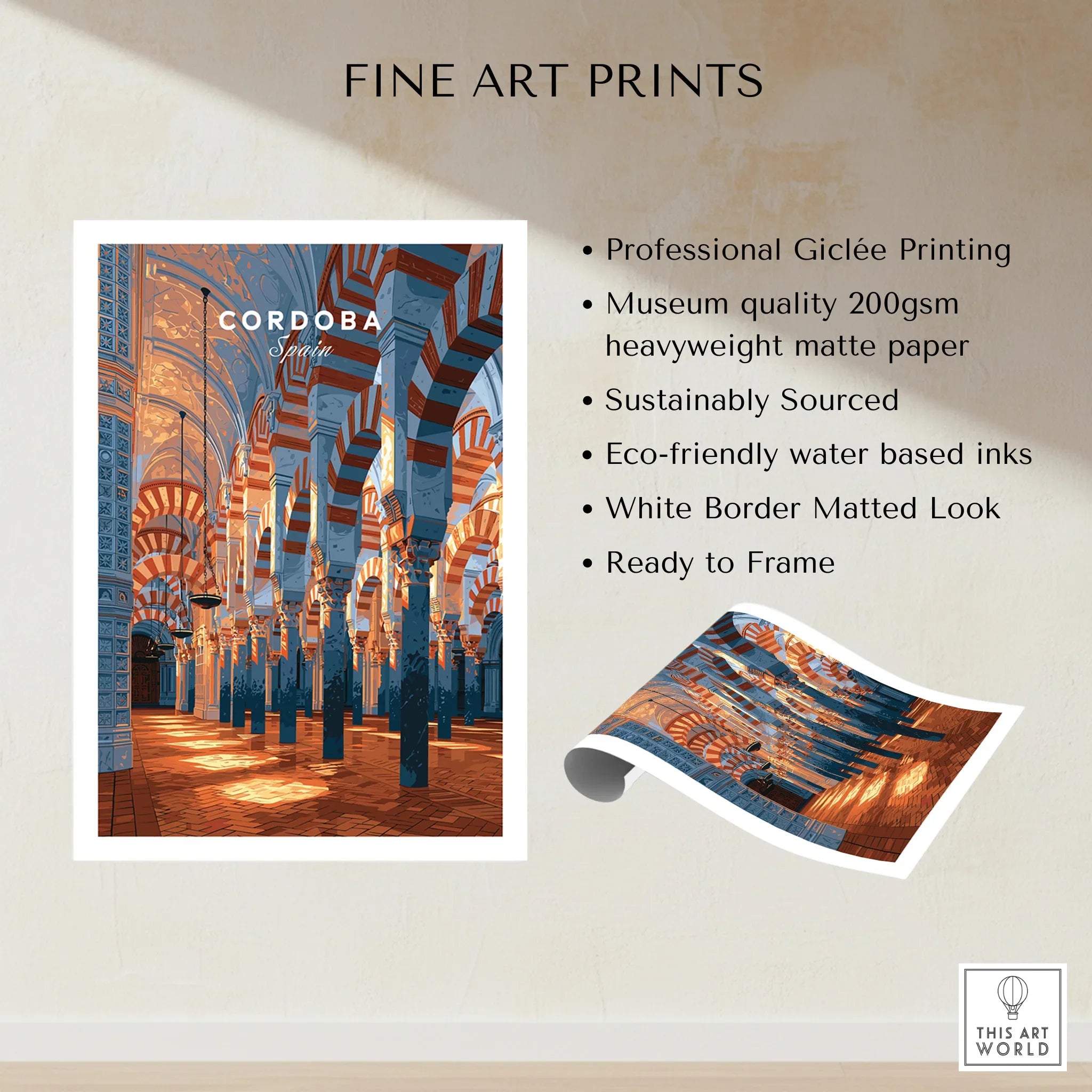 Cordoba Spain Mezquita Travel Poster — fine art print unframed quality details