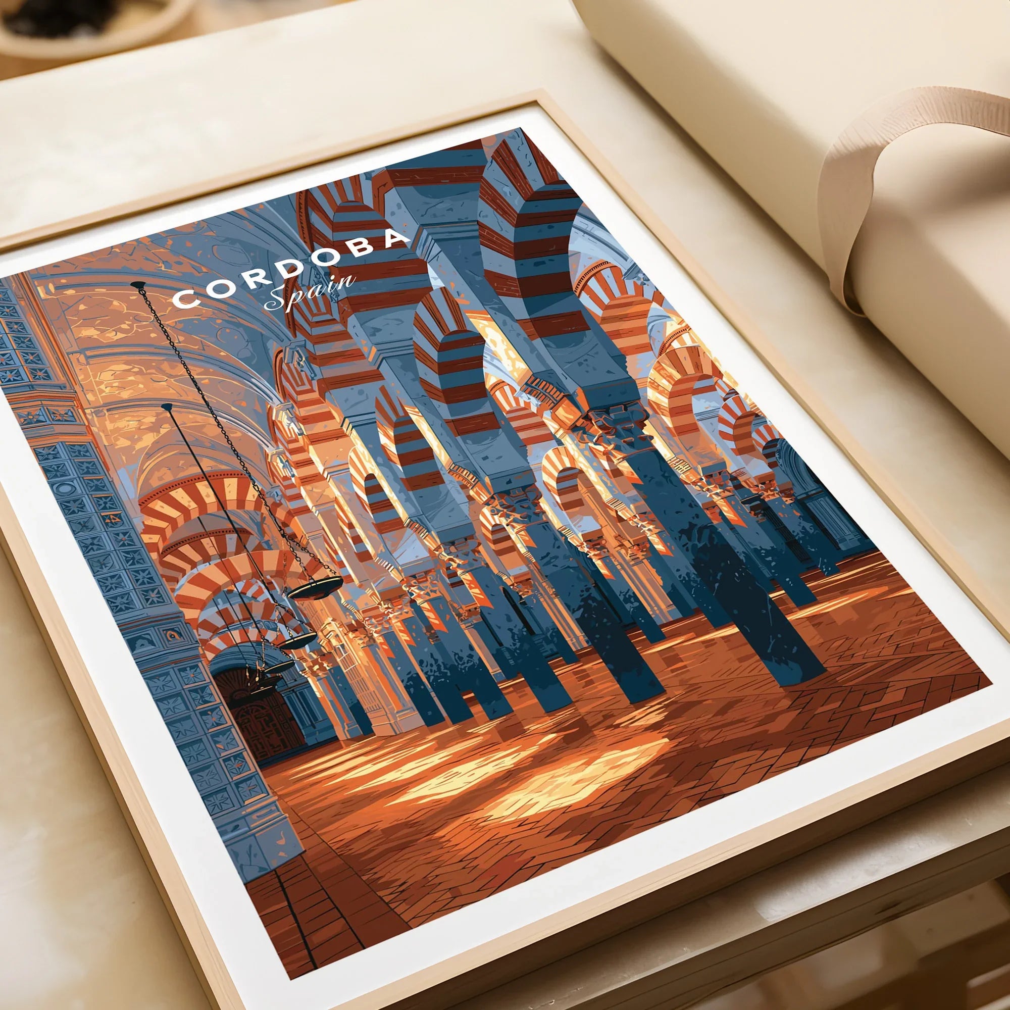 Cordoba Spain Mezquita Travel Poster — framed art print closeup gift unwrapped natural frame