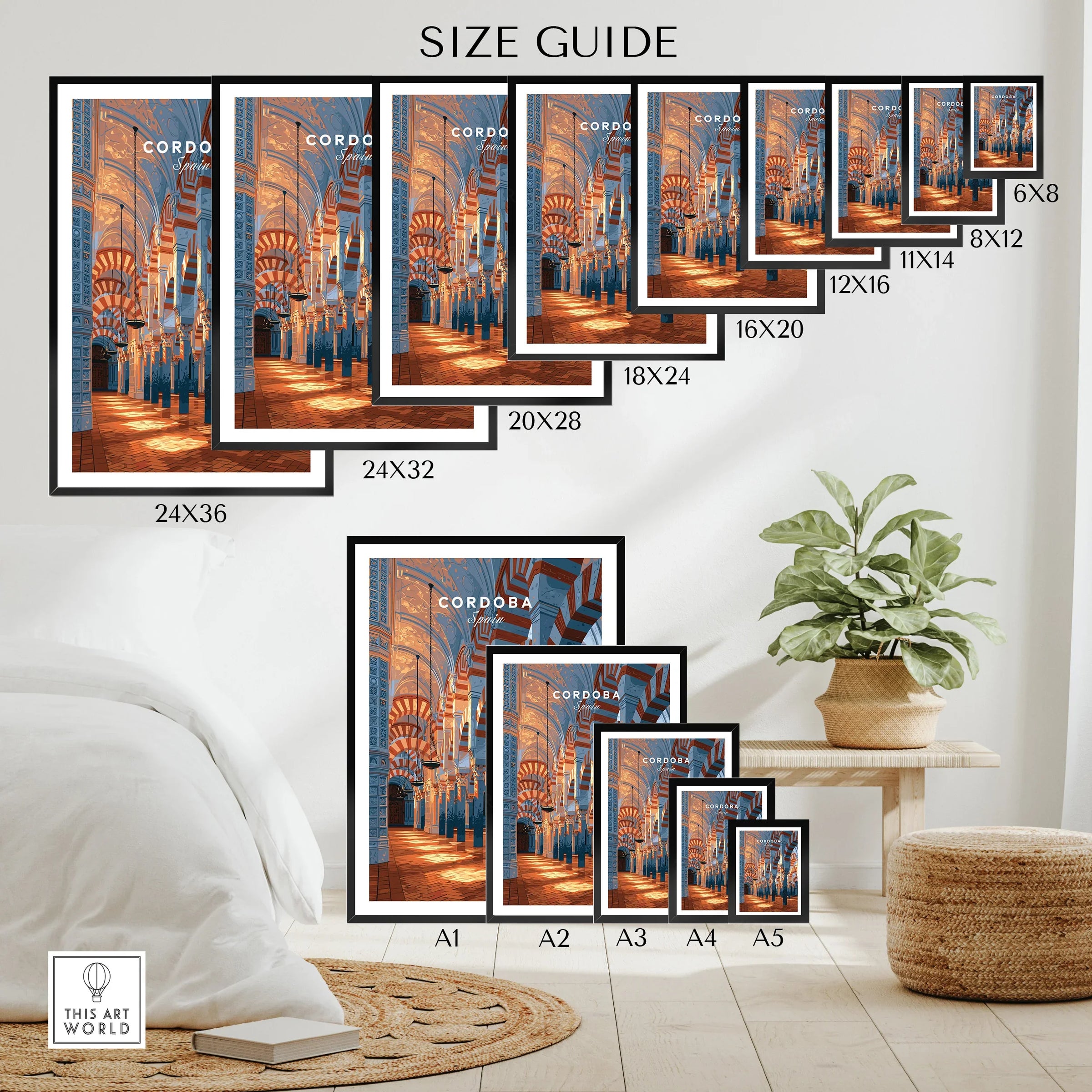 Cordoba Spain Mezquita Travel Poster — wall art poster size guide thisartworld
