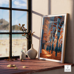 Cordoba Spain Mezquita Travel Poster — framed print window view natural wood frame