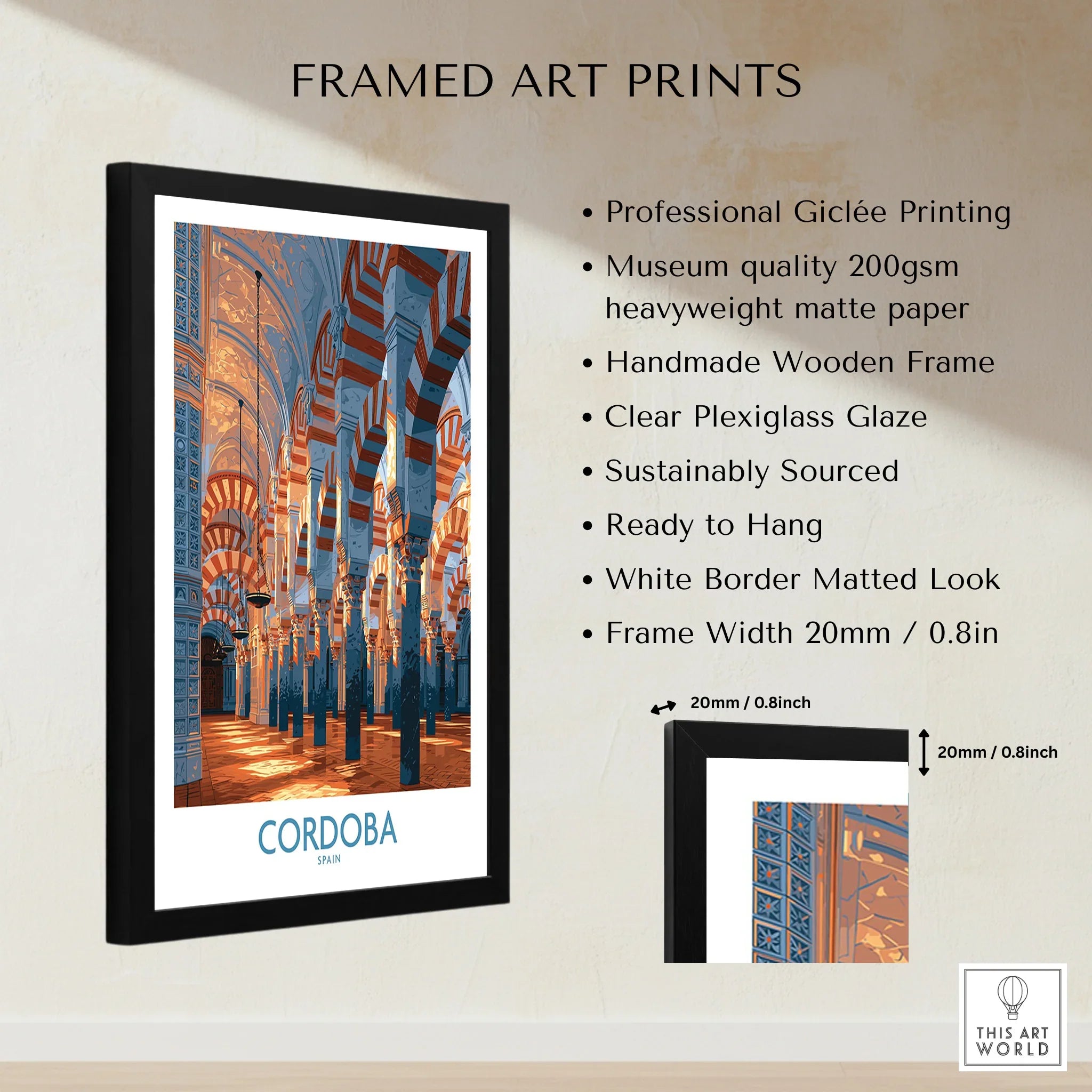 Cordoba Spain Mezquita Wall Art — framed print details measurements quality details
