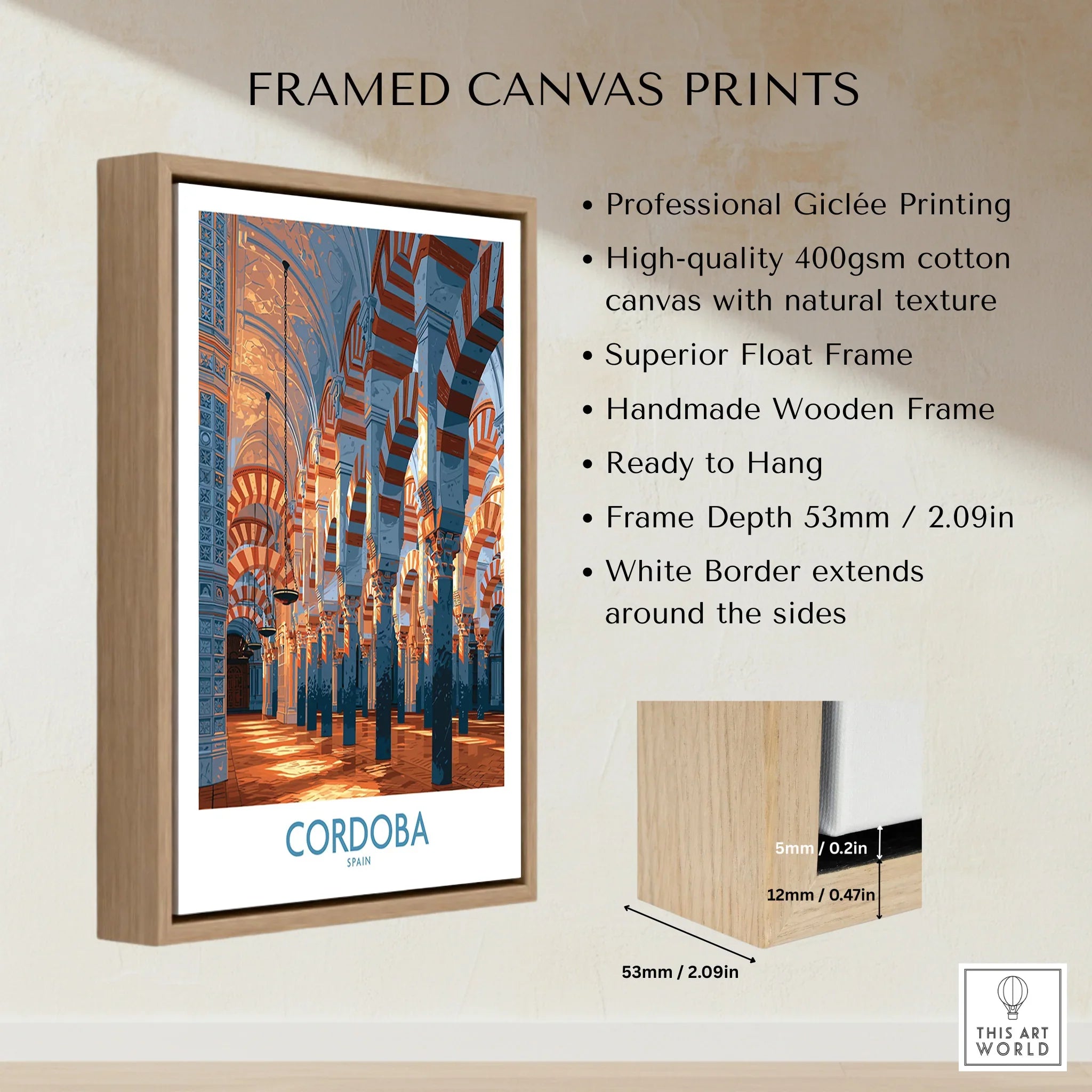 Cordoba Spain Mezquita Wall Art — framed canvas float frame details quality