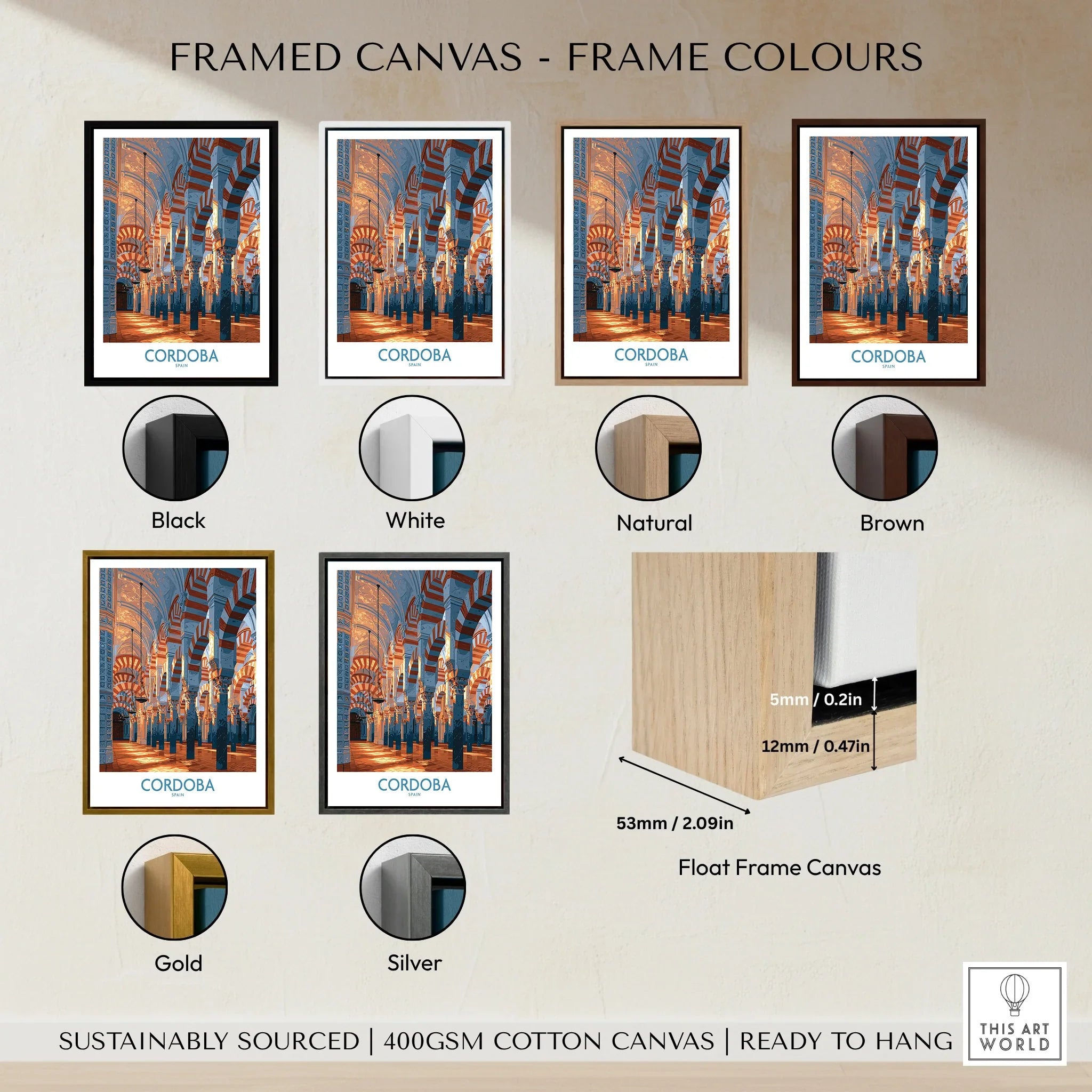 Cordoba Spain Mezquita Wall Art — framed canvas float frame colour options