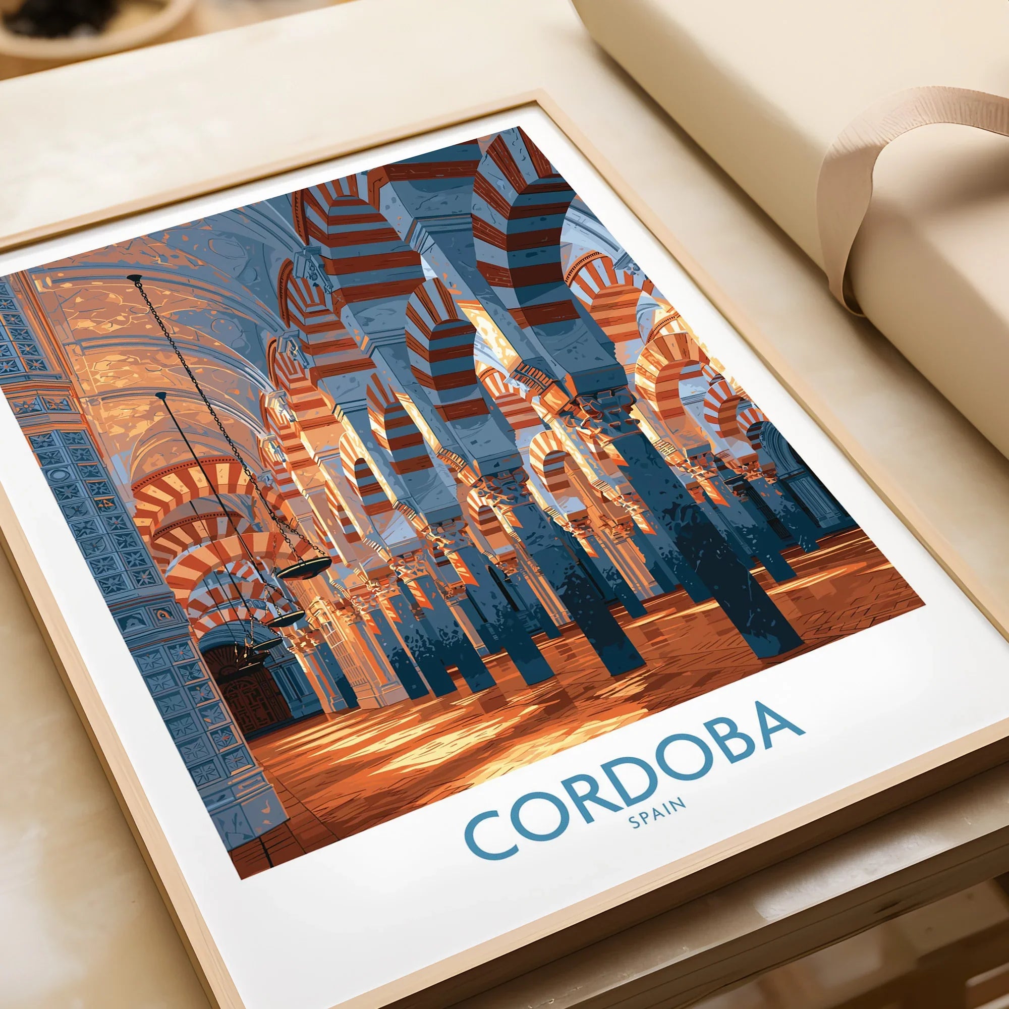 Cordoba Spain Mezquita Wall Art — framed art print closeup gift unwrapped natural frame