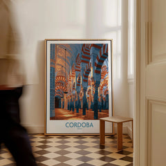 Cordoba Spain Mezquita Wall Art — framed canvas on floor man walking past