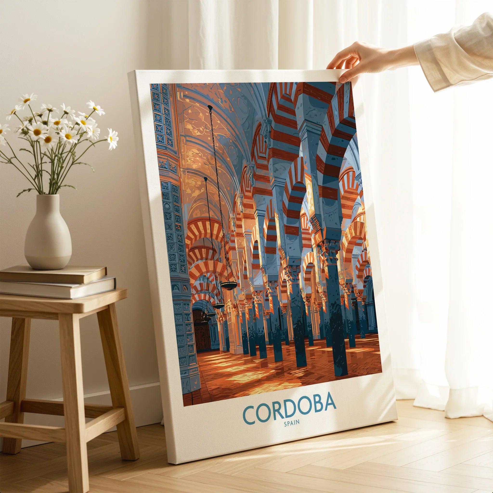Cordoba Spain Mezquita Wall Art — canvas print mirror edge hand holding room setting