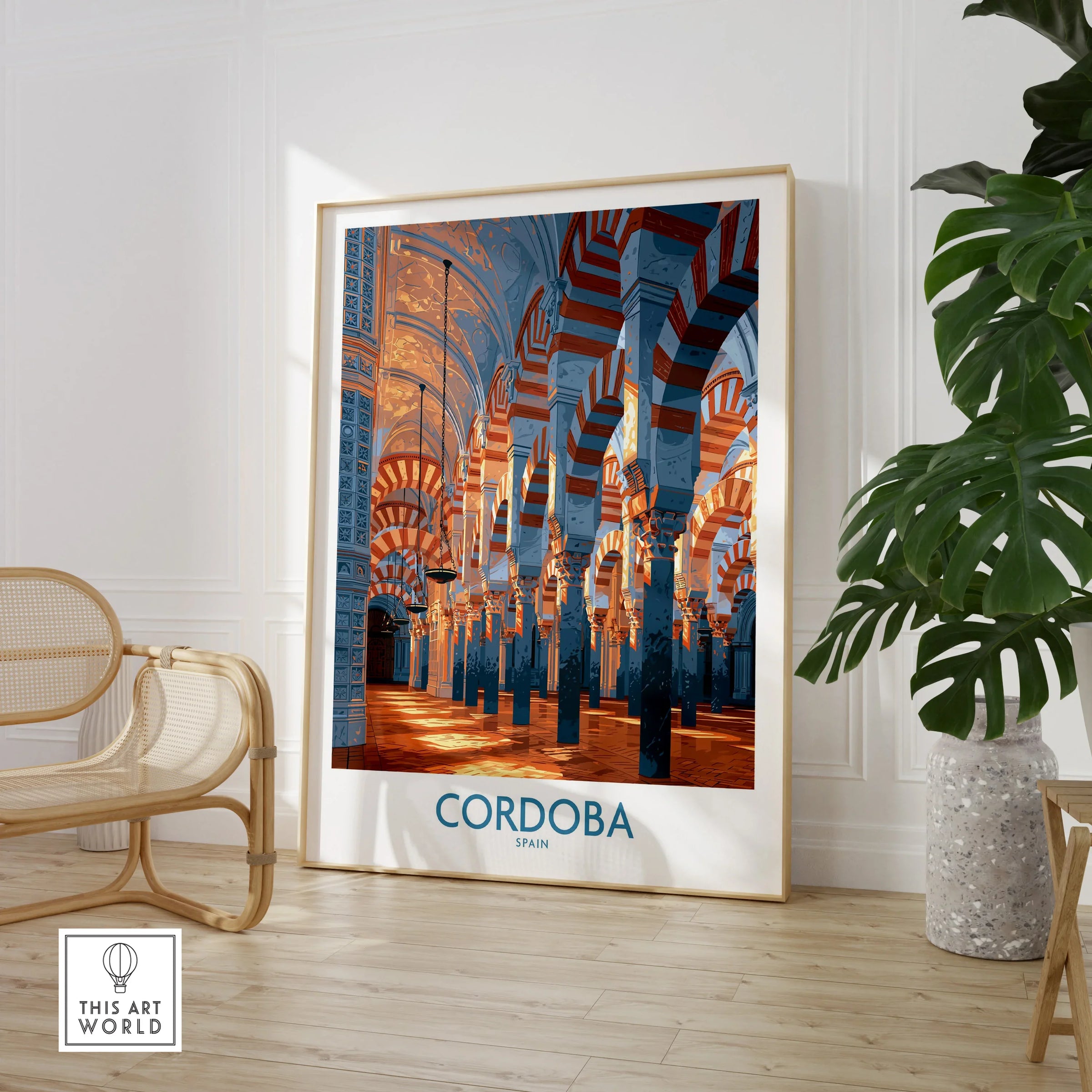 Cordoba Spain Mezquita Wall Art — large framed print room setting chair plant