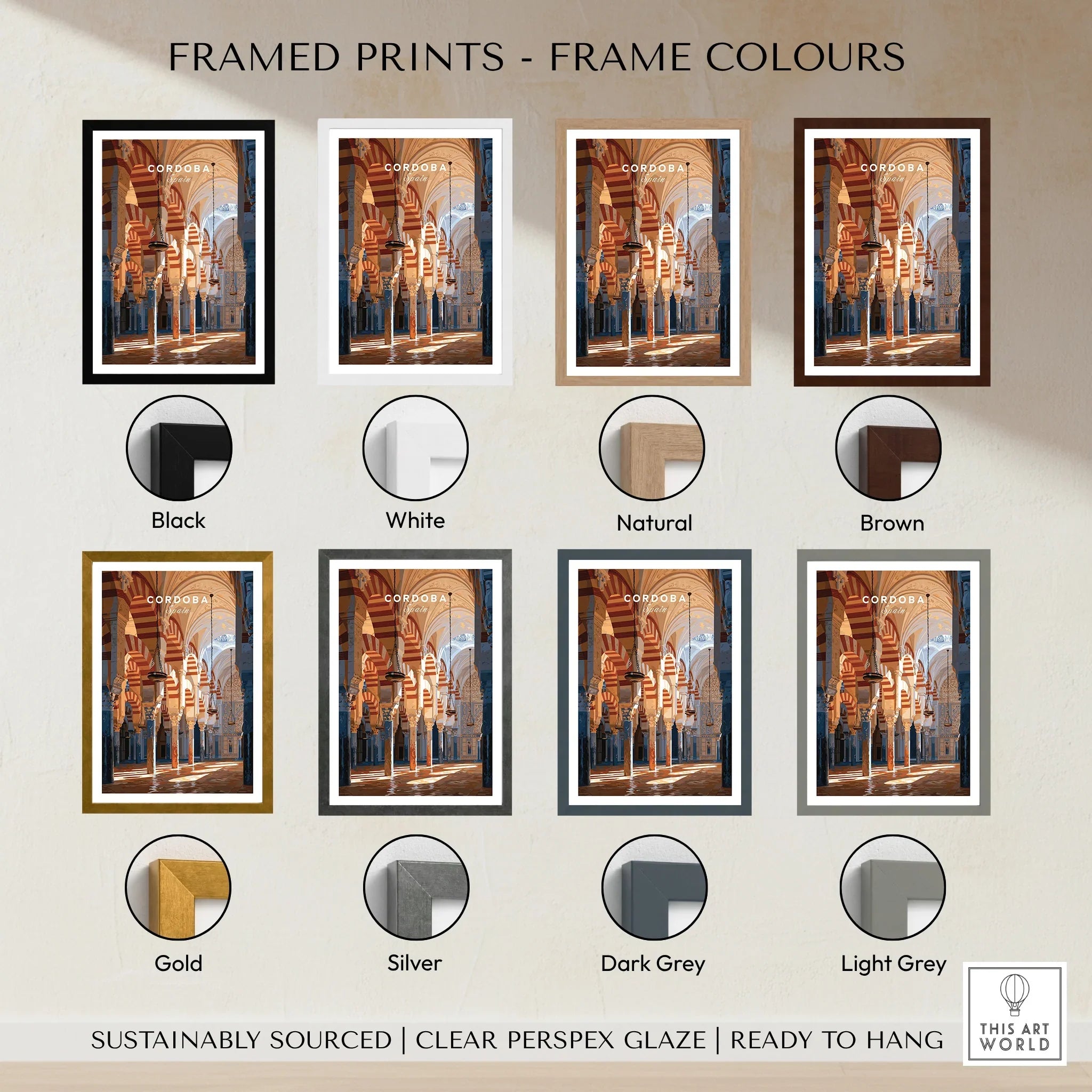 Cordoba Spain Mosque Cathedral Travel Poster — framed print colour options