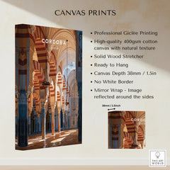 Cordoba Spain Mosque Cathedral Travel Poster — canvas print stretched cotton canvas details