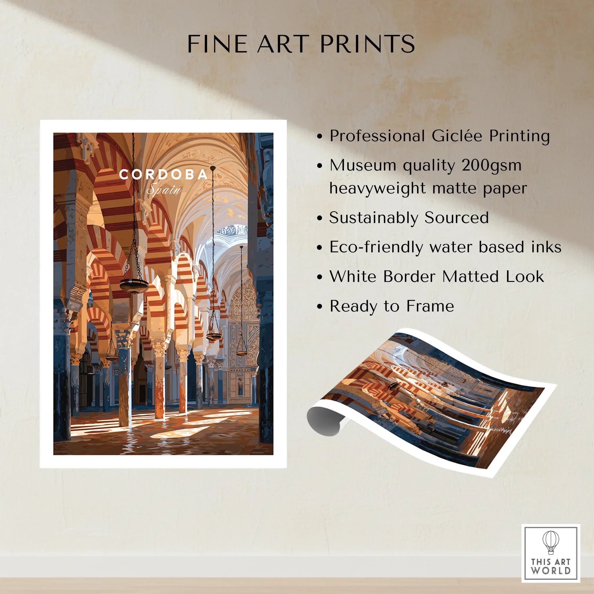 Cordoba Spain Mosque Cathedral Travel Poster — fine art print unframed quality details