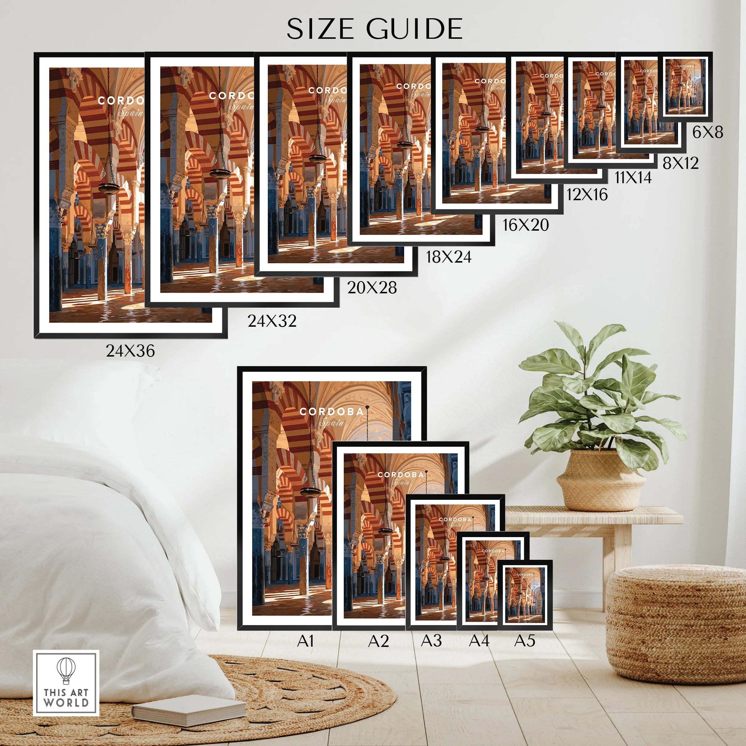 Cordoba Spain Mosque Cathedral Travel Poster — wall art poster size guide thisartworld