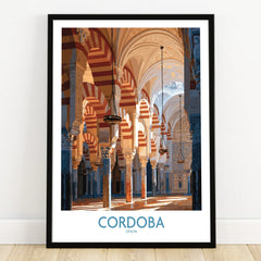 Cordoba Spain Mosque Cathedral Wall Art — art print in black frame on wooden floor