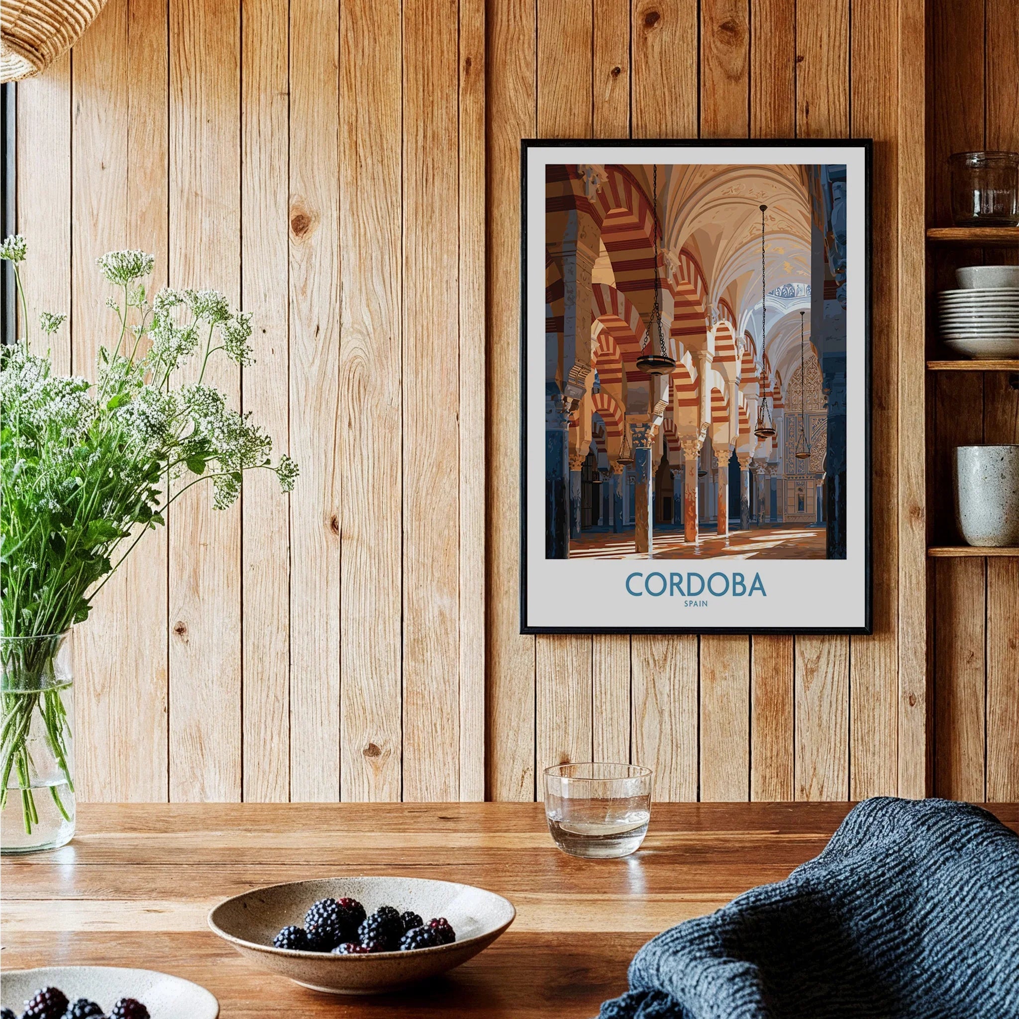 Cordoba Spain Mosque Cathedral Wall Art — black framed art print kitchen setting