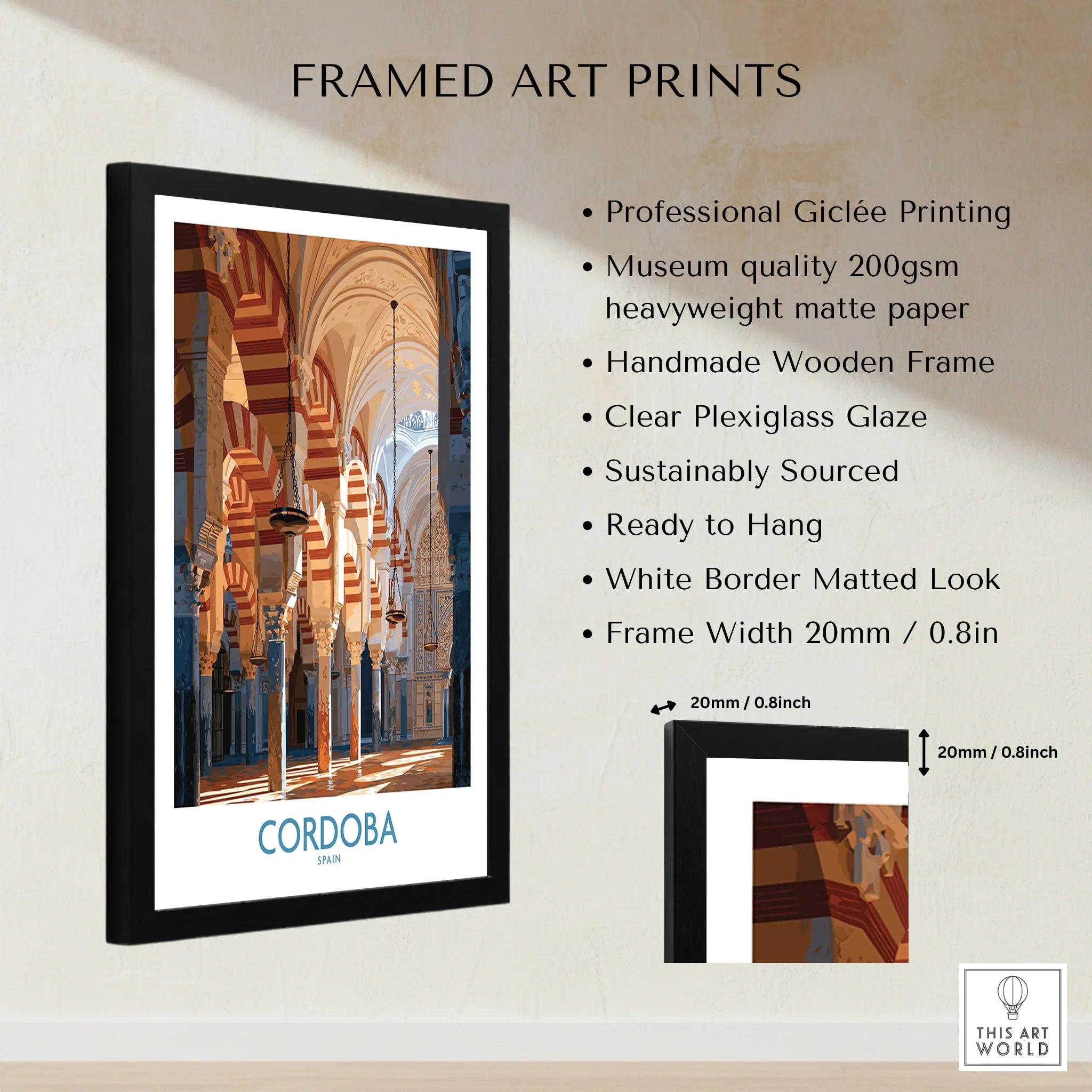 Cordoba Spain Mosque Cathedral Wall Art — framed print details measurements quality details