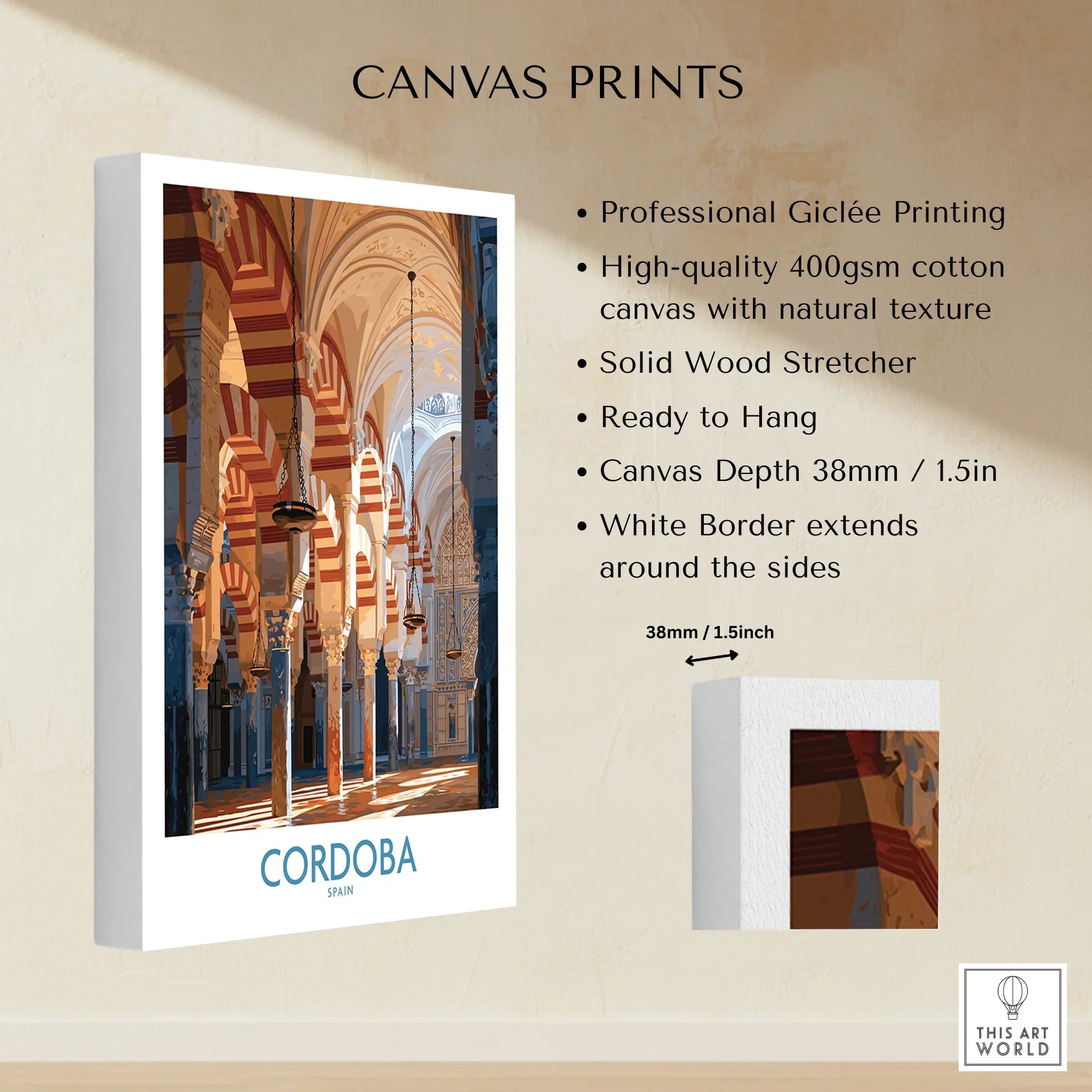 Cordoba Spain Mosque Cathedral Wall Art — canvas print stretched cotton canvas details