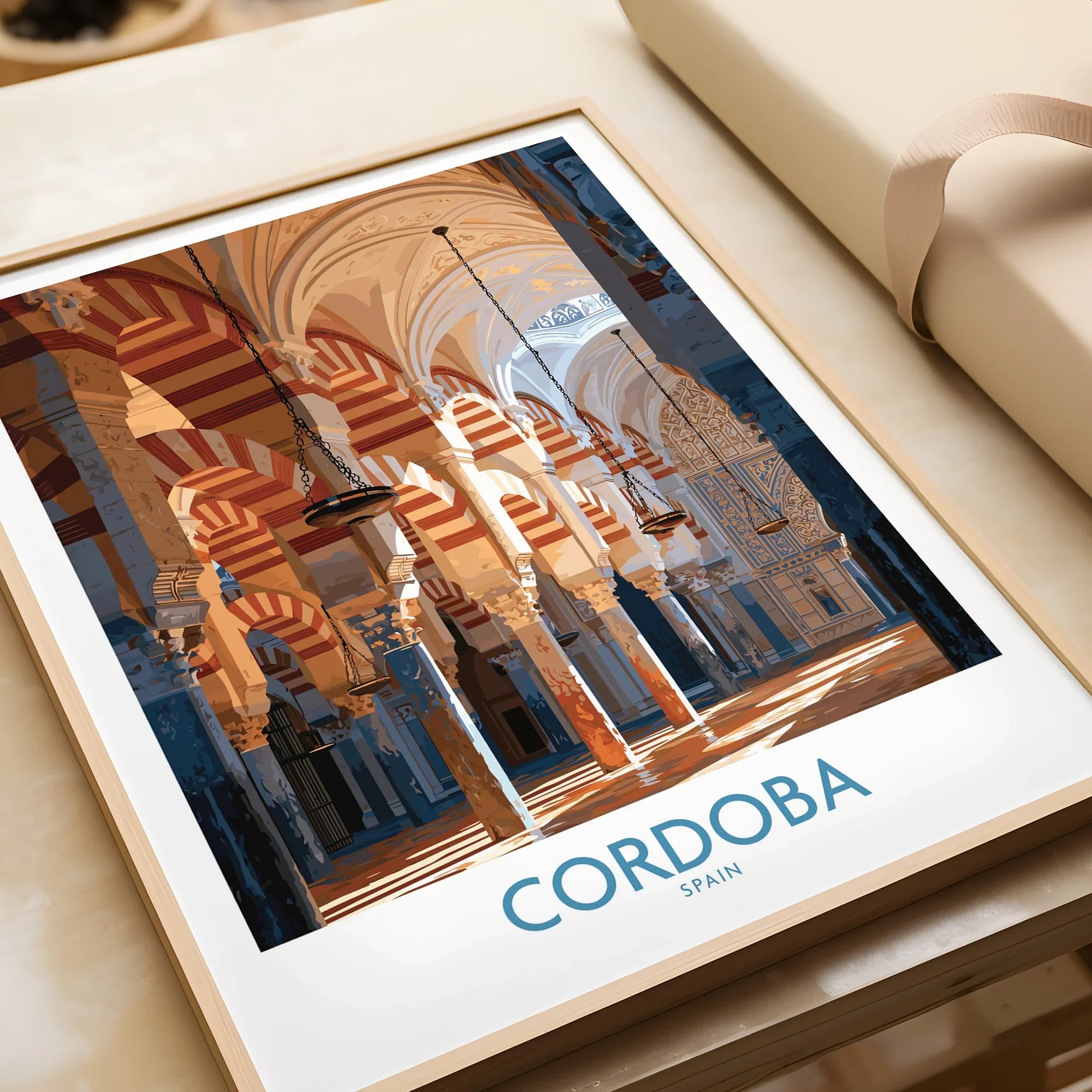 Cordoba Spain Mosque Cathedral Wall Art — framed art print closeup gift unwrapped natural frame