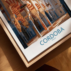 Cordoba Spain Mosque Cathedral Wall Art — closeup framed canvas natural wood floating frame