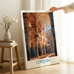 Cordoba Spain Mosque Cathedral Wall Art — canvas print mirror edge hand holding room setting