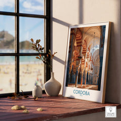 Cordoba Spain Mosque Cathedral Wall Art — framed print window view natural wood frame