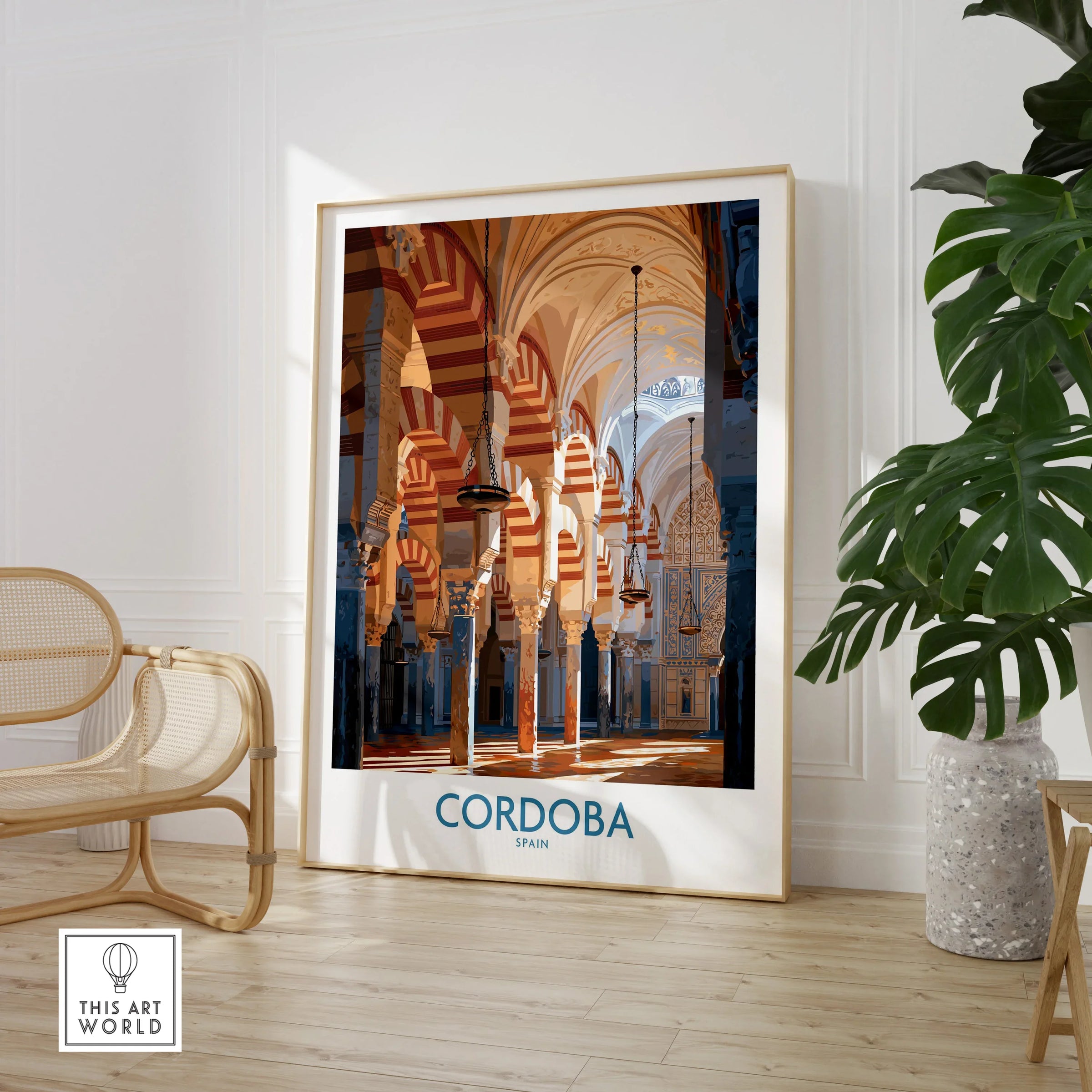 Cordoba Spain Mosque Cathedral Wall Art — large framed print room setting chair plant