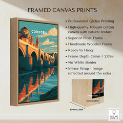 Cordoba Spain Roman Bridge Travel Poster — framed canvas float frame details quality