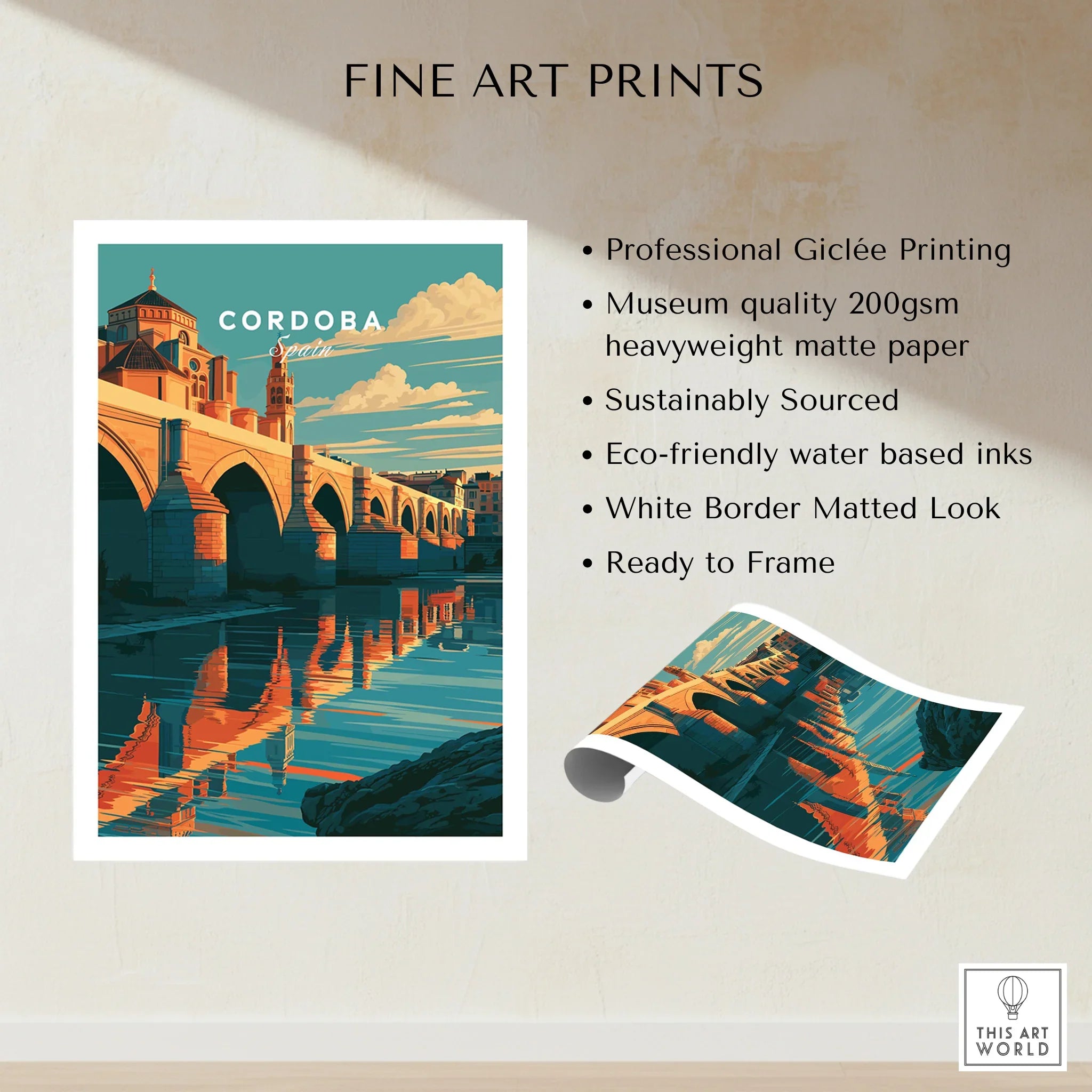 Cordoba Spain Roman Bridge Travel Poster — fine art print unframed quality details
