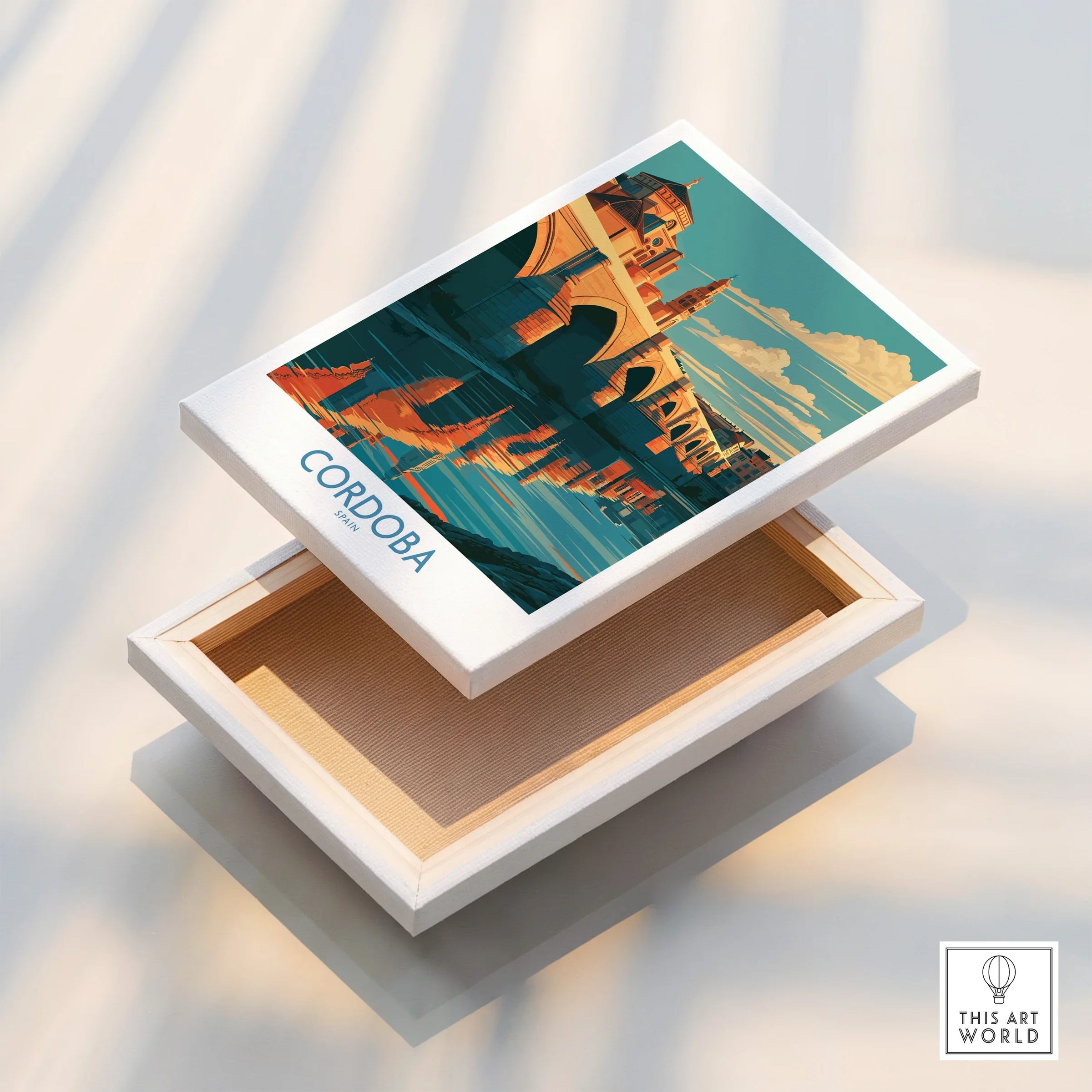 Cordoba Spain Roman Bridge Wall Art — stretched canvas print floating detail mirror edge