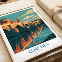 Cordoba Spain Roman Bridge Wall Art — framed art print closeup gift unwrapped natural frame