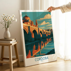 Cordoba Spain Roman Bridge Wall Art — canvas print mirror edge hand holding room setting
