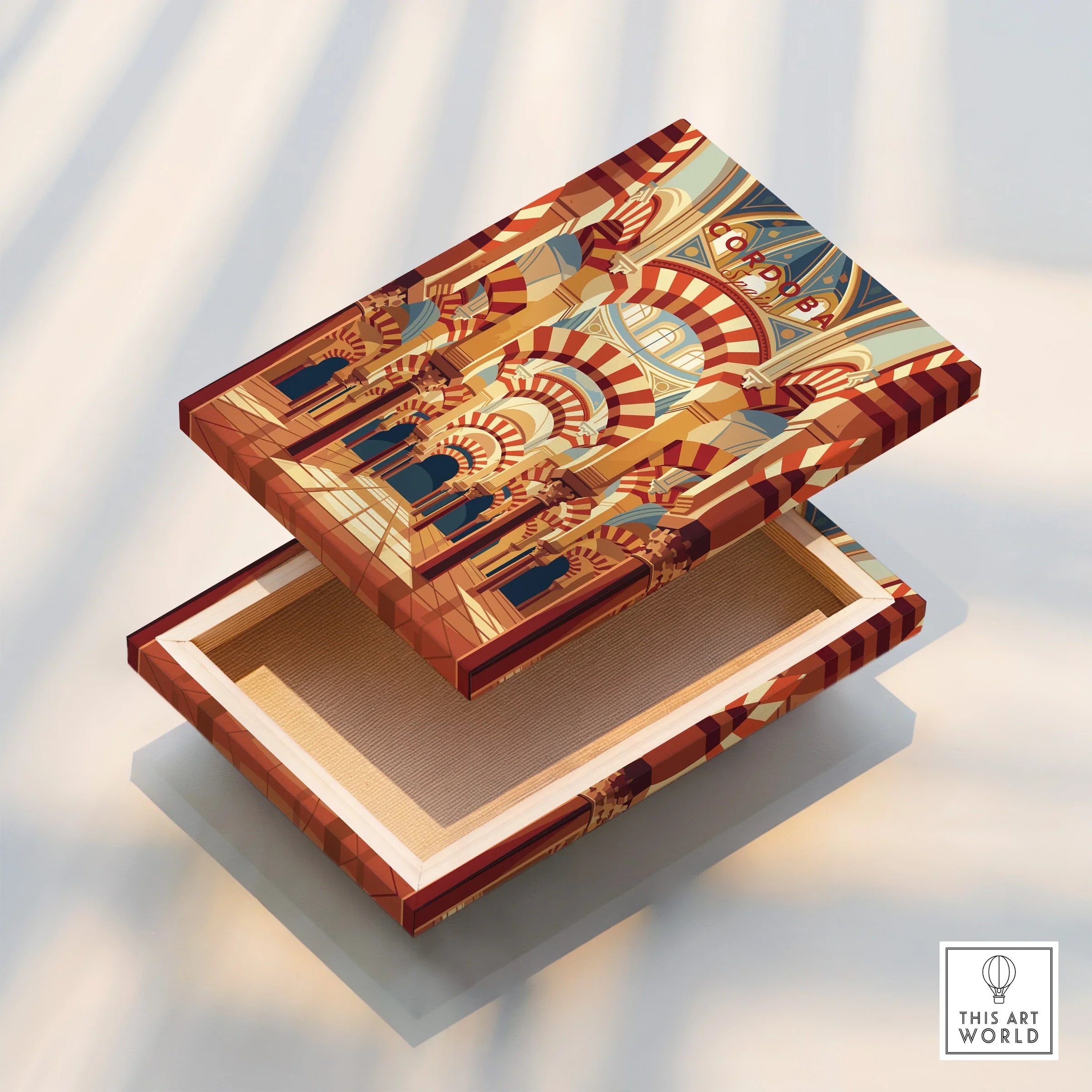 Cordoba Spain Mezquita Arches Travel Poster — stretched canvas print floating detail mirror edge