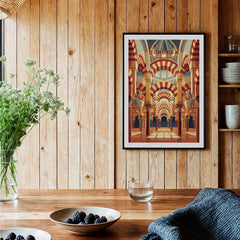 Cordoba Spain Mezquita Arches Travel Poster — black framed art print kitchen setting
