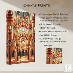 Cordoba Spain Mezquita Arches Travel Poster — canvas print stretched cotton canvas details