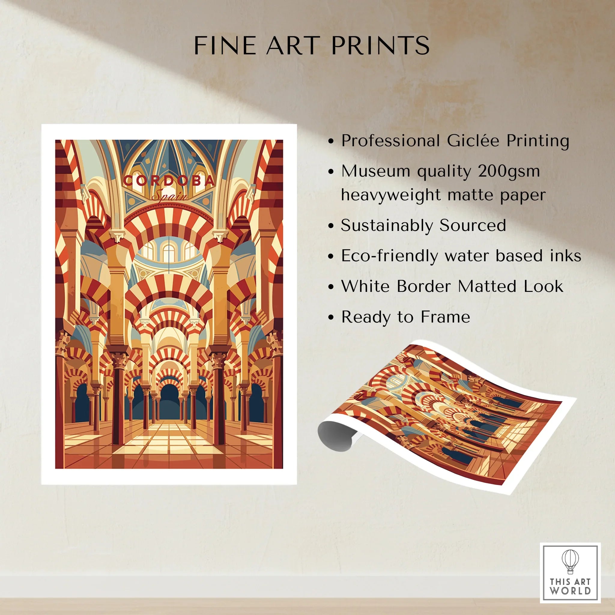 Cordoba Spain Mezquita Arches Travel Poster — fine art print unframed quality details