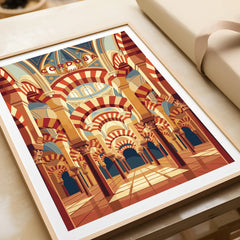 Cordoba Spain Mezquita Arches Travel Poster — framed art print closeup gift unwrapped natural frame
