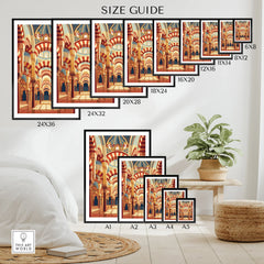Cordoba Spain Mezquita Arches Travel Poster — wall art poster size guide thisartworld