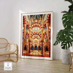 Cordoba Spain Mezquita Arches Travel Poster — large framed print room setting chair plant