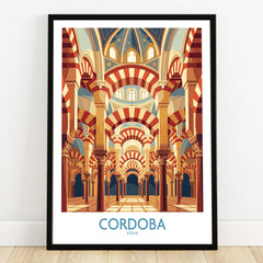 Cordoba Spain Mezquita Arches Wall Art — art print in black frame on wooden floor