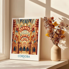 Cordoba Spain Mezquita Arches Wall Art — canvas print window setting with shadows flowers