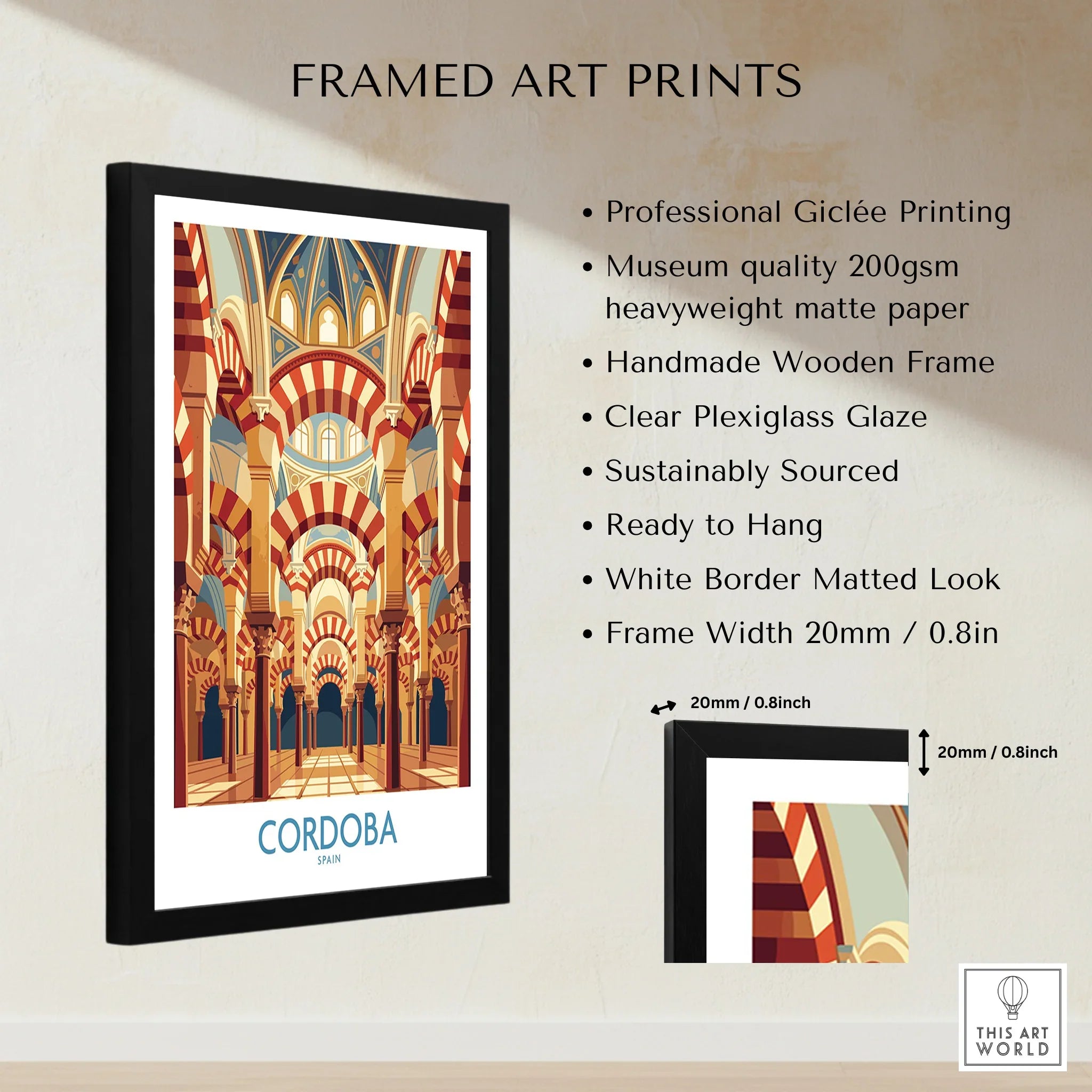 Cordoba Spain Mezquita Arches Wall Art — framed print details measurements quality details
