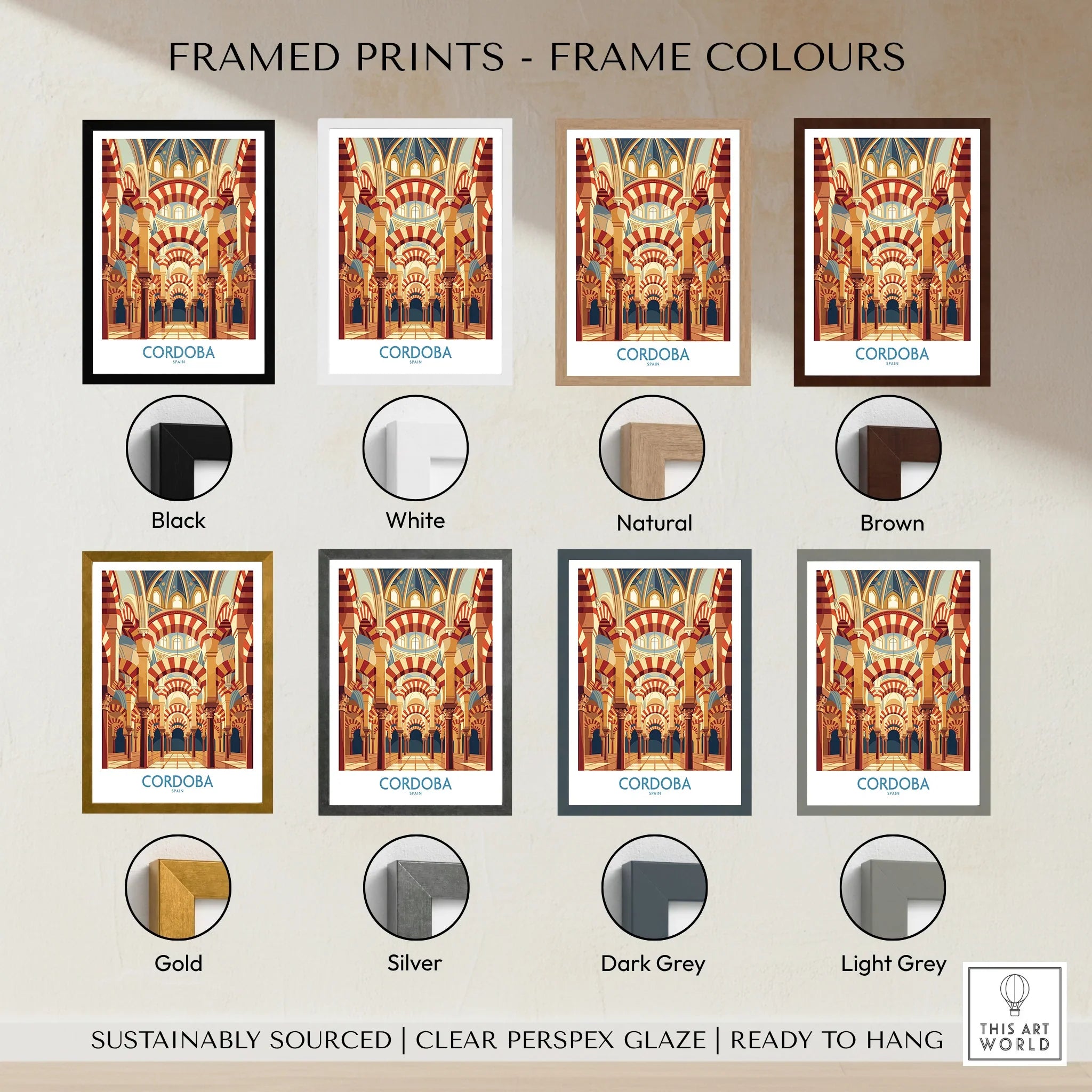 Cordoba Spain Mezquita Arches Wall Art — framed print colour options